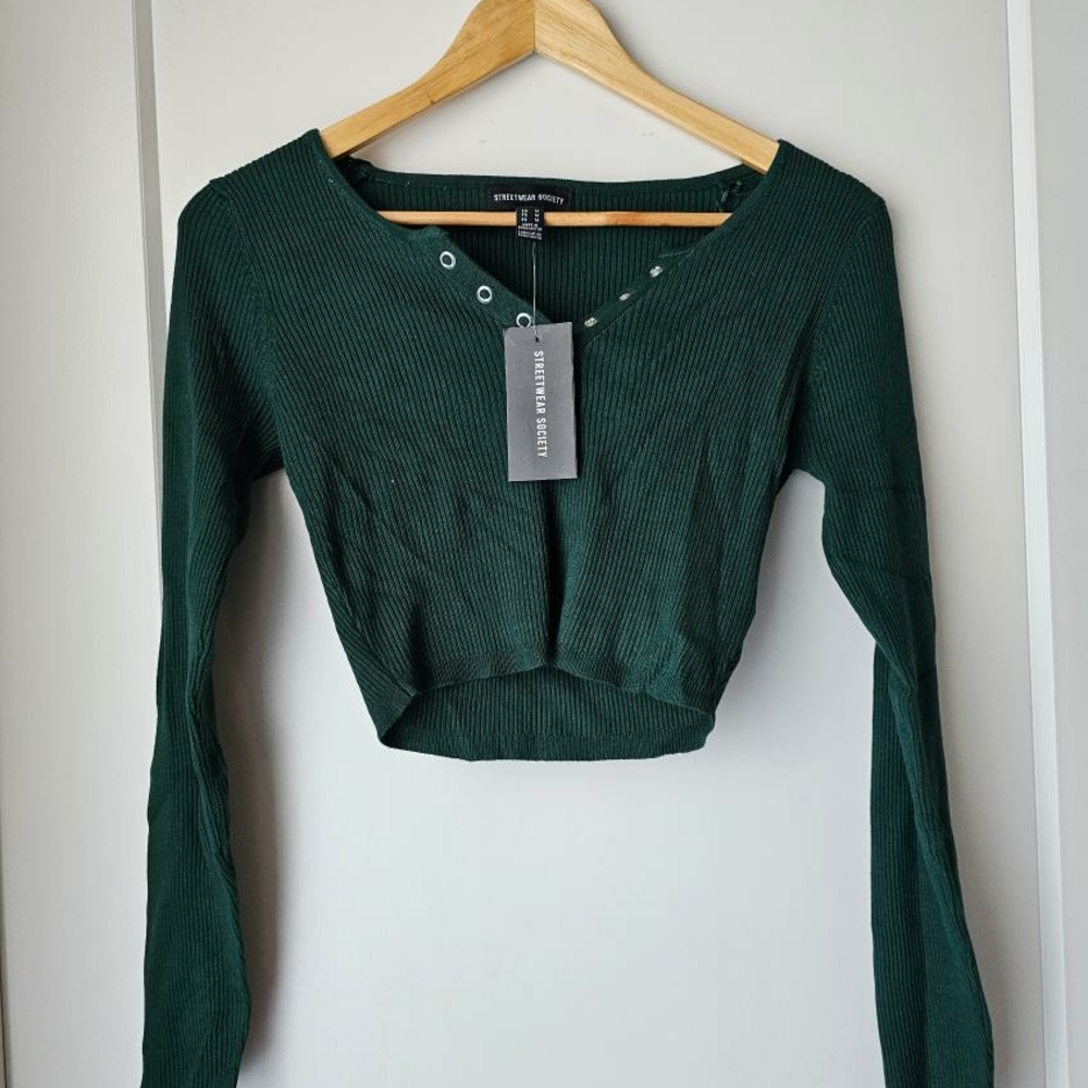 Streetwear Society Green Ribbed Long Sleeve Top - Picture 1 of 2